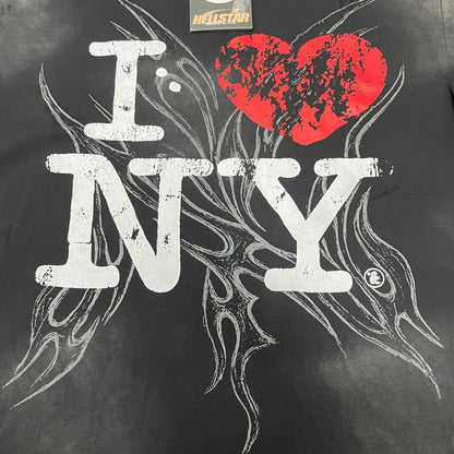 Full I Love NY red heart graphic on Hellstar washed black T-shirt
Detailed white red and black artwork on Hellstar I Love NY T-shirt
Oversized white I Love NY lettering and red heart on Hellstar T-shirt
Large distressed red heart graphic on Hellstar I Love NY T-shirt
Dark tribal-style artwork behind the I Love NY graphic on Hellstar T-shirt