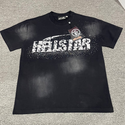 Hellstar Classic Rhinestone Logo washed black T-shirt front view