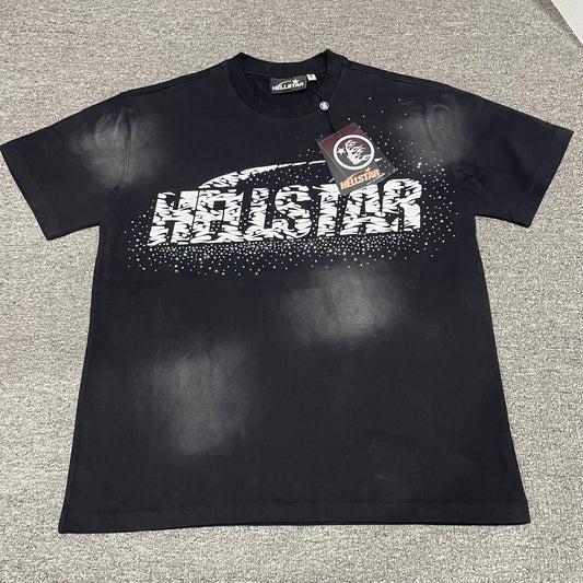 Hellstar Classic Rhinestone Logo washed black T-shirt front view
