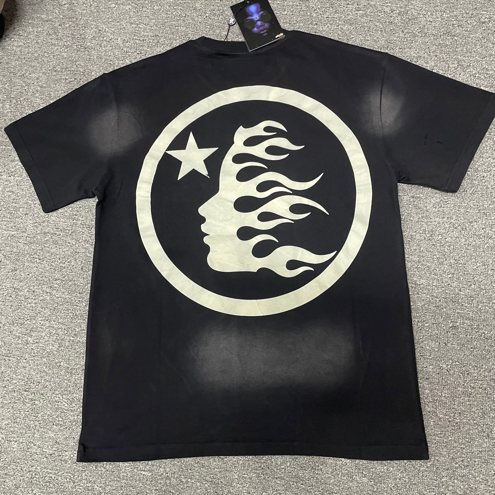 Hellstar Classic Logo rhinestone distressed washed black T-shirt back view