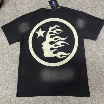 Hellstar Classic Logo rhinestone distressed washed black T-shirt back view