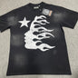 Hellstar Flame Face Logo washed black T-shirt front view