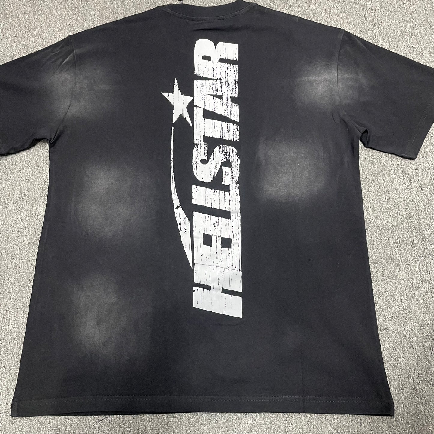 Hellstar Flame Face Logo washed black T-shirt back view