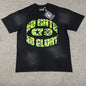 Hellstar No Guts No Glory green camo washed black T-shirt front view