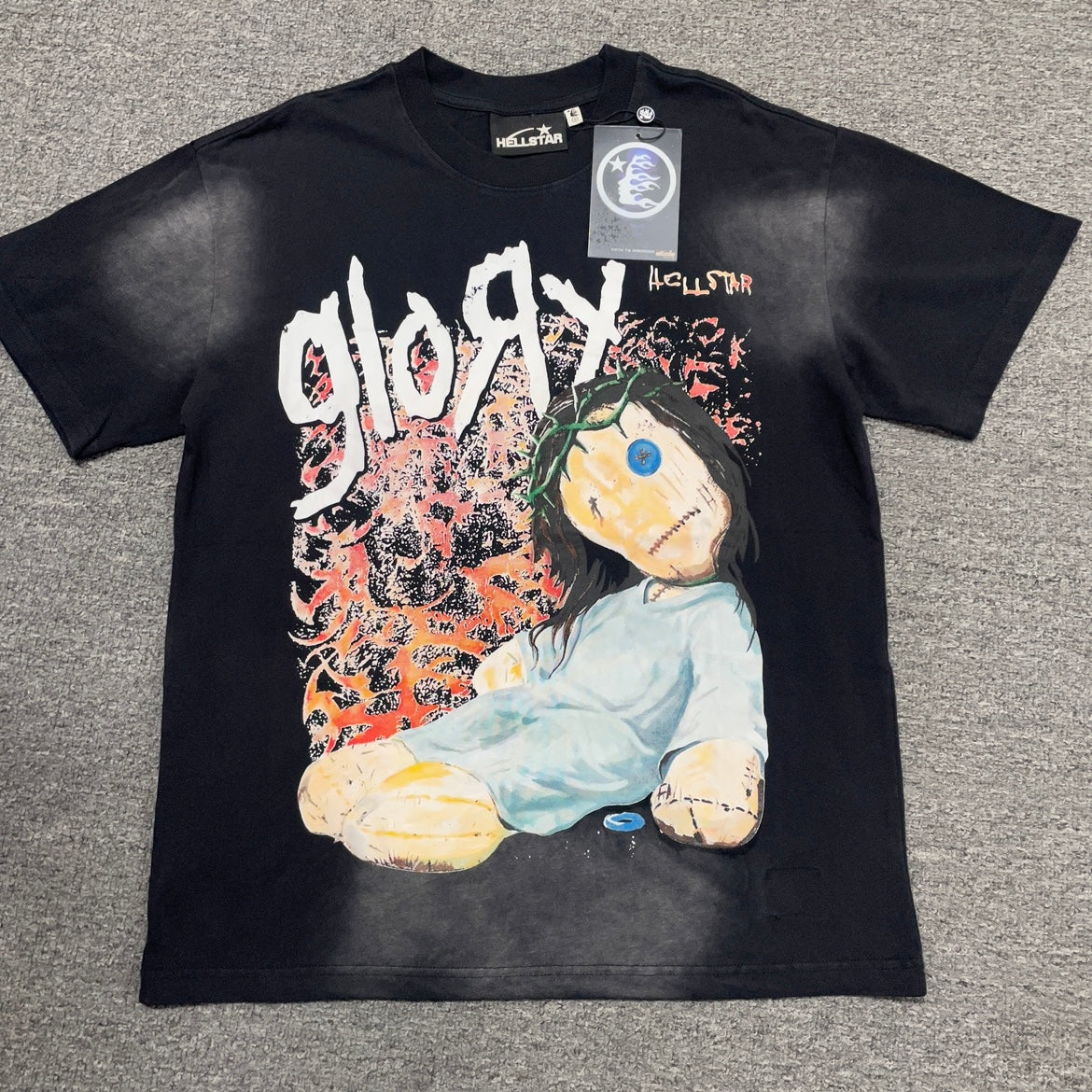 Hellstar Glory Doll washed black graphic T-shirt front view