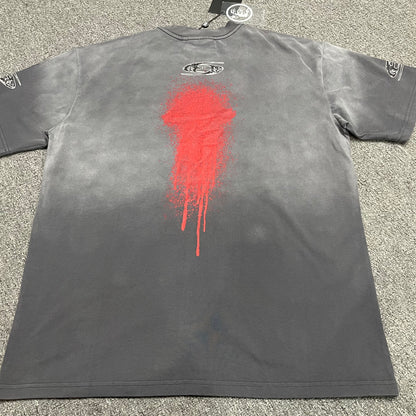 Hellstar Spray Paint Logo washed grey and red T-shirt back view