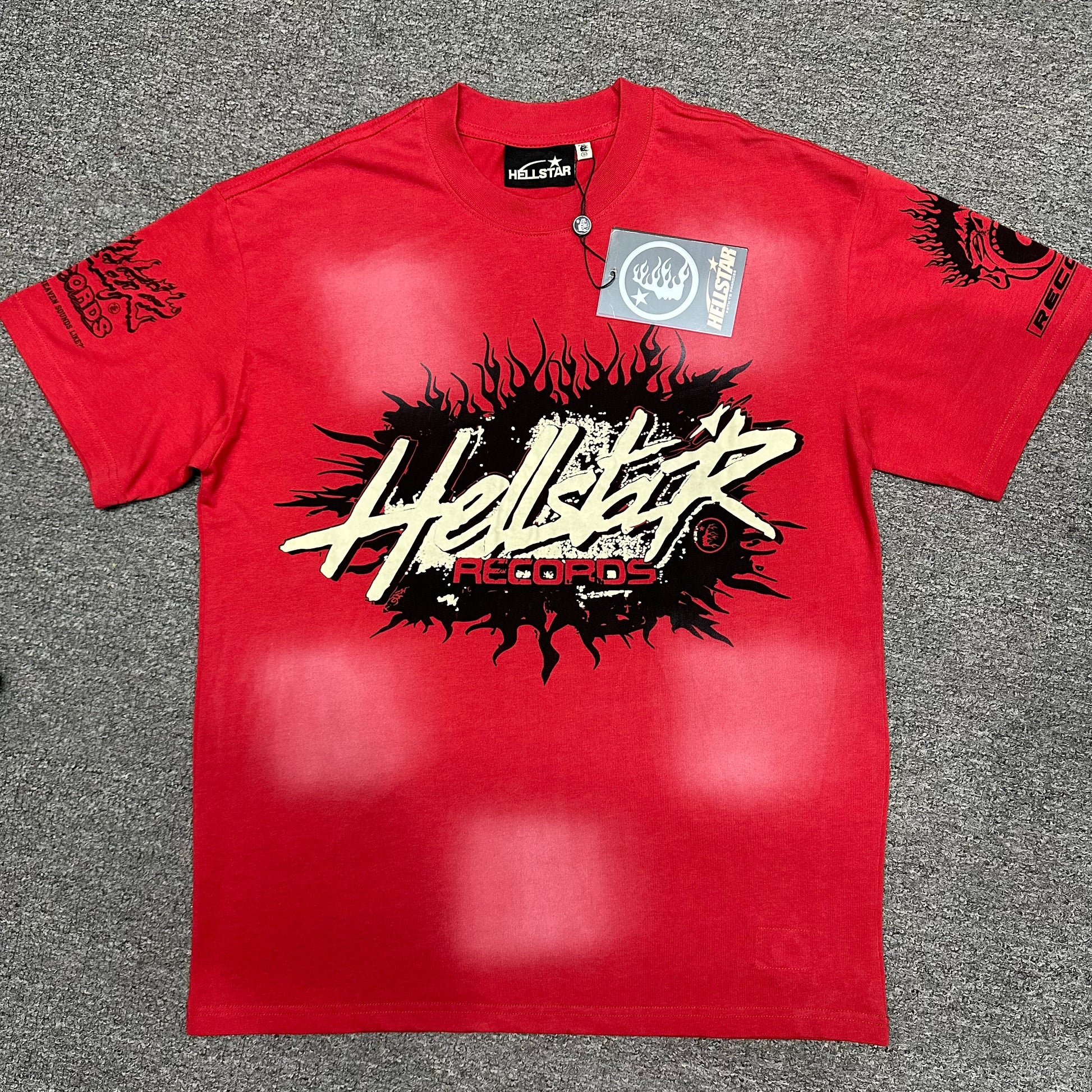 Hellstar Records washed red graphic T-shirt front view
