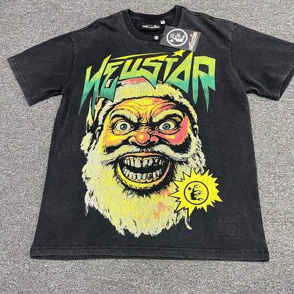 Hellstar Santa Graphic washed black T-shirt front view