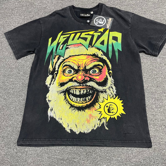 Hellstar Santa Graphic washed black T-shirt front view