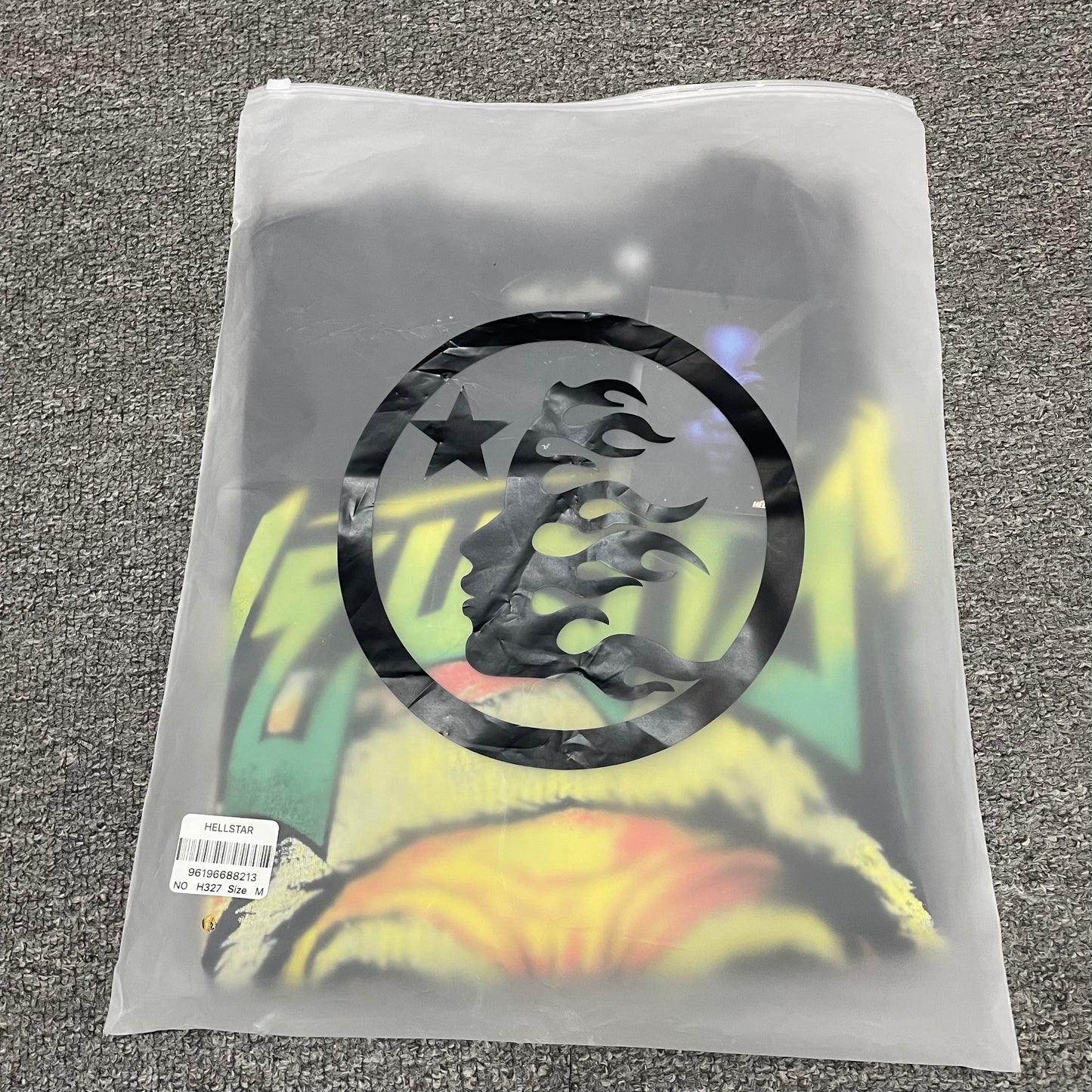 Hellstar Santa Graphic washed black T-shirt inside branded zip packaging