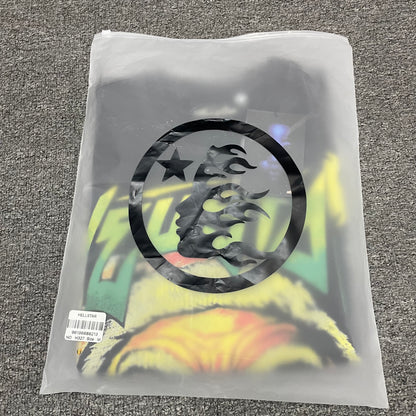Hellstar Santa Graphic washed black T-shirt inside branded zip packaging
