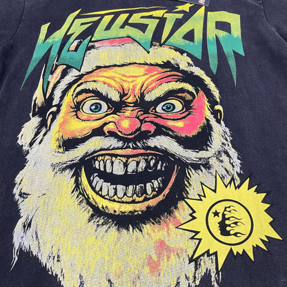 Oversized multicolor Santa face graphic on Hellstar washed black T-shirt
Hellstar Santa face artwork with yellow green red and cream distressed details
Gradient Hellstar logo above the oversized Santa face graphic
Close-up of oversized Santa face artwork on Hellstar black T-shirt
Detailed view of Santa eyes teeth beard and distressed graphic texture
