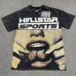 Hellstar Sports mouth graphic distressed washed black T-shirt front view