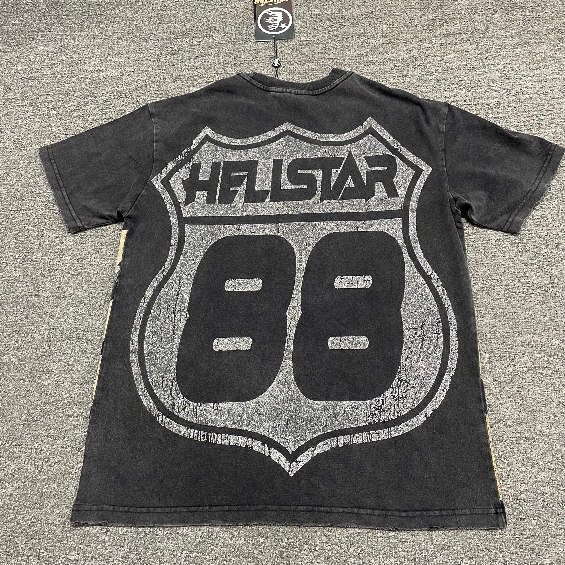 Hellstar Sports distressed washed black T-shirt back view