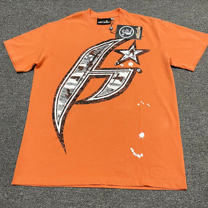 Hellstar H Sharp orange graphic T-shirt front view