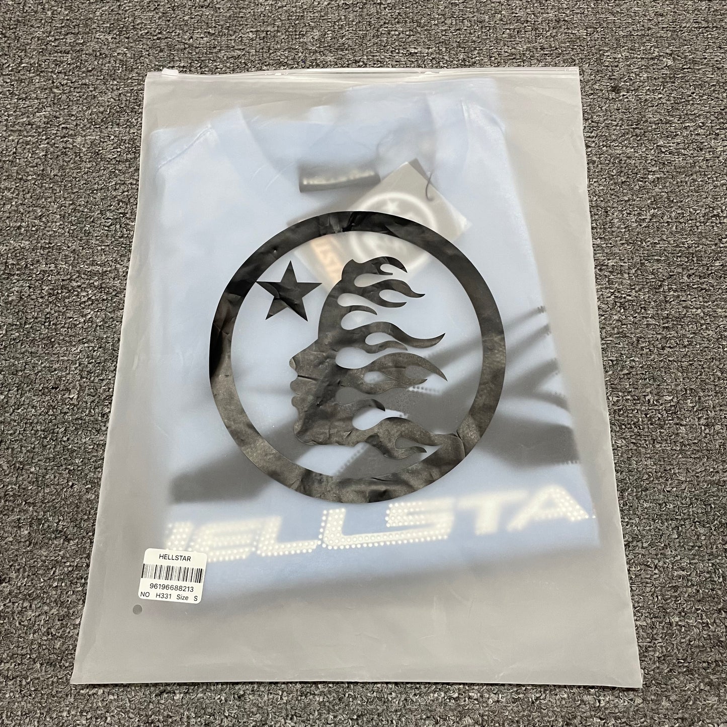 Hellstar Sports Core washed blue rhinestone T-shirt inside branded zip packaging
Hellstar Sports Core rhinestone logo blue T-shirt product video preview