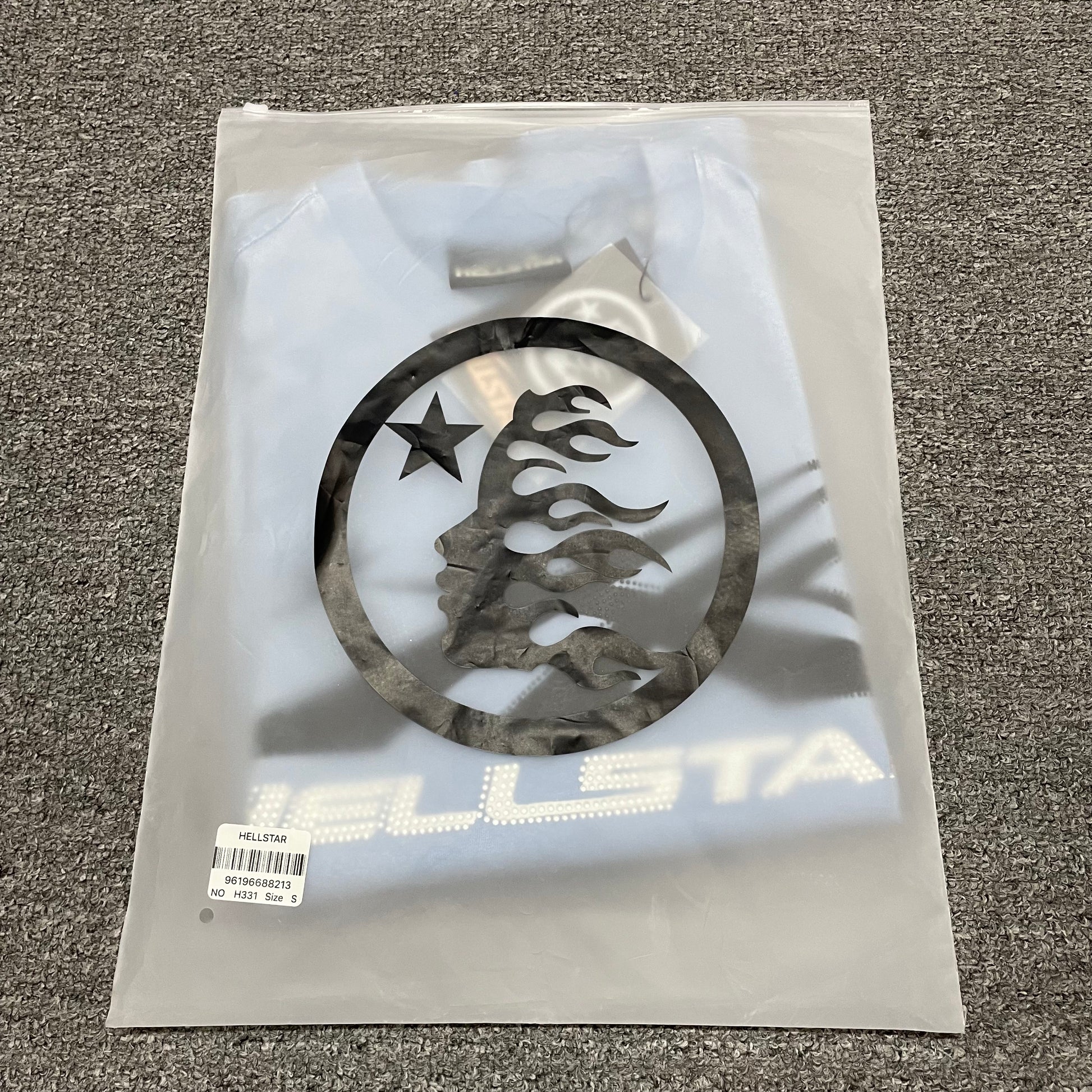 Hellstar Sports Core washed blue rhinestone T-shirt inside branded zip packaging
Hellstar Sports Core rhinestone logo blue T-shirt product video preview