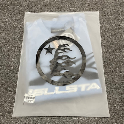 Hellstar Sports Core washed blue rhinestone T-shirt inside branded zip packaging
Hellstar Sports Core rhinestone logo blue T-shirt product video preview