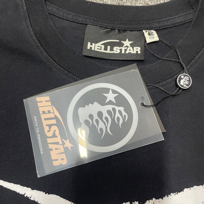 Close-up of ribbed crew neck and neckline stitching on Hellstar T-shirt
Hellstar branded neck label inside Spiderweb Sport Logo T-shirt
Size label inside Hellstar Spiderweb Sport Logo black T-shirt
Hellstar branded hang tag attached to Spiderweb Sport Logo T-shirt