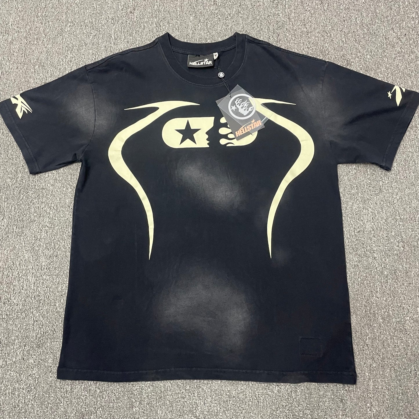 Hellstar Fist Bump graphic washed black T-shirt front view