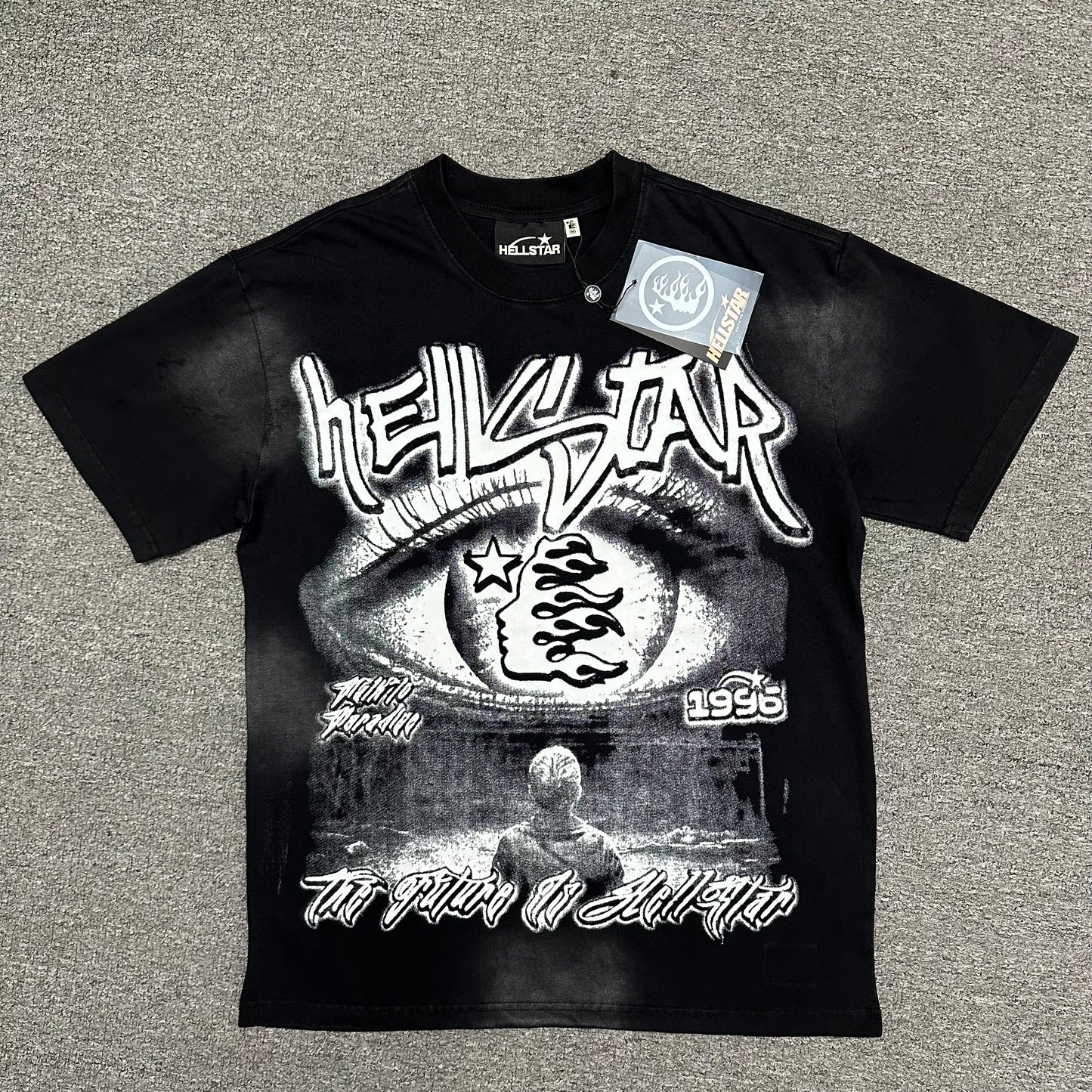 Hellstar Eyeball graphic washed black T-shirt front view