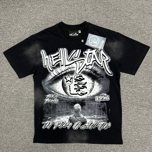 Hellstar Eyeball graphic washed black T-shirt front view