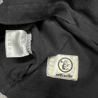 Close-up of bottom hem stitching on Hellstar Eyeball T-shirt
Fabric composition and care label inside Hellstar Eyeball T-shirt
NFC tag detail on Hellstar Eyeball washed black T-shirt