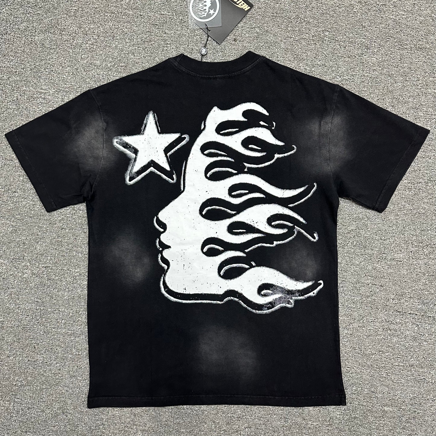 Hellstar Eyeball graphic washed black T-shirt back view