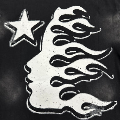 Distressed Hellstar lettering above the oversized eyeball graphic
Close-up of Hellstar flame-face icon inside the eyeball graphic
