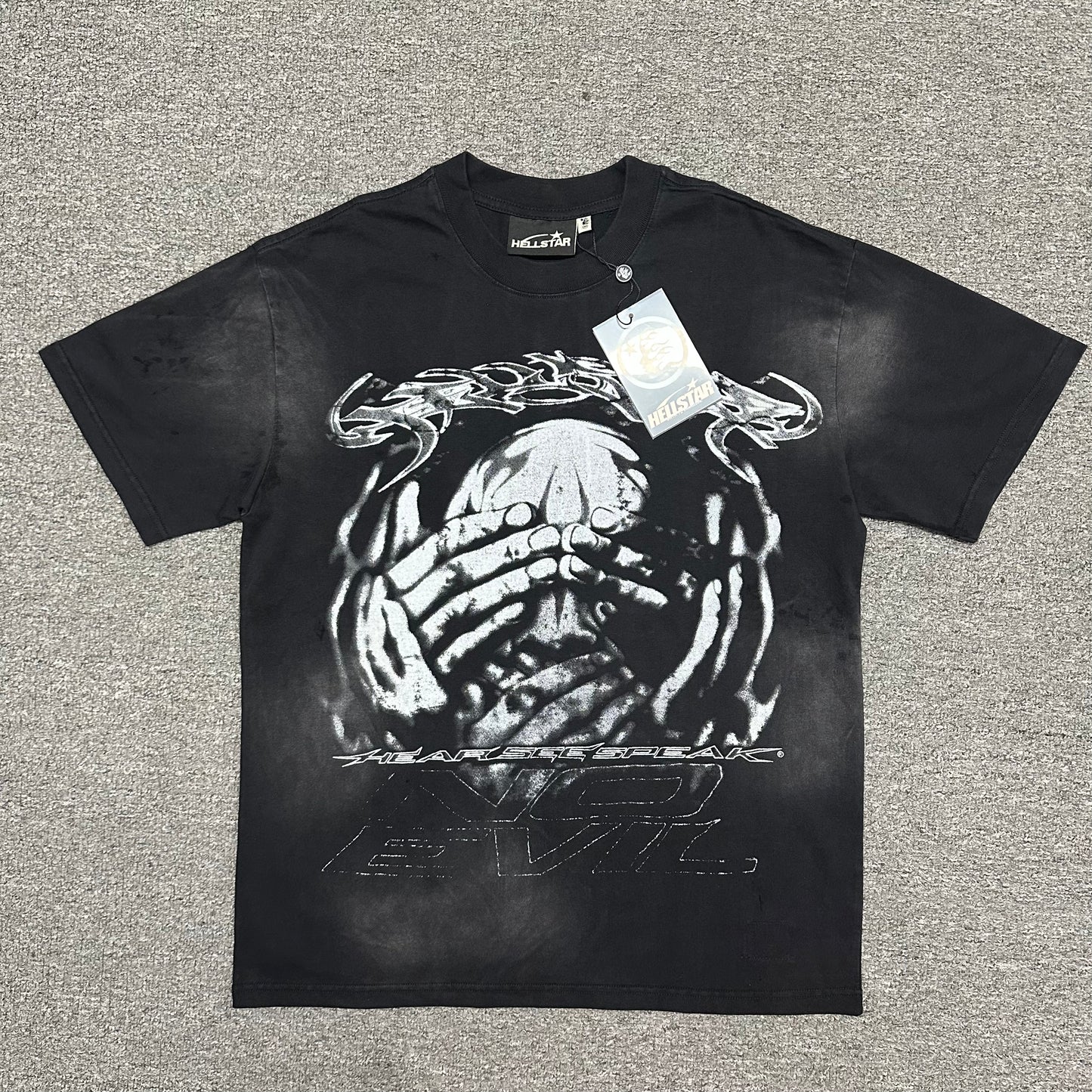 Hellstar No Evil graphic washed black T-shirt front view