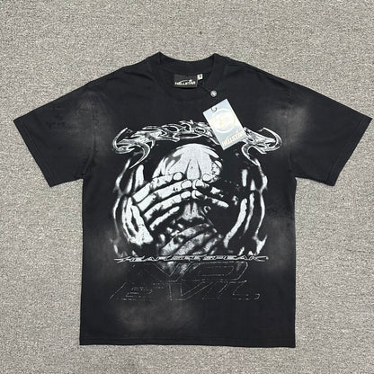 Hellstar No Evil graphic washed black T-shirt front view