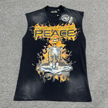 Hellstar Inner Peace Skeleton sleeveless washed black T-shirt front view