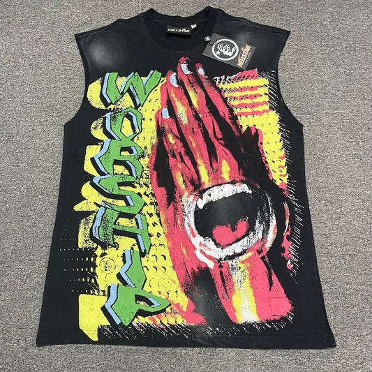 Hellstar Worship Hands sleeveless washed black T-shirt front view