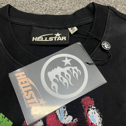 Close-up of ribbed crew neck and neckline stitching on Hellstar sleeveless T-shirt
Close-up of raw-cut armhole finish on Hellstar Worship Hands sleeveless T-shirt
Hellstar branded neck label inside Worship Hands sleeveless T-shirt
Size label inside Hellstar Worship Hands washed black T-shirt
Hellstar branded hang tag attached to Worship Hands sleeveless T-shirt
Close-up of Hellstar flame-face hang tag and attachment detail