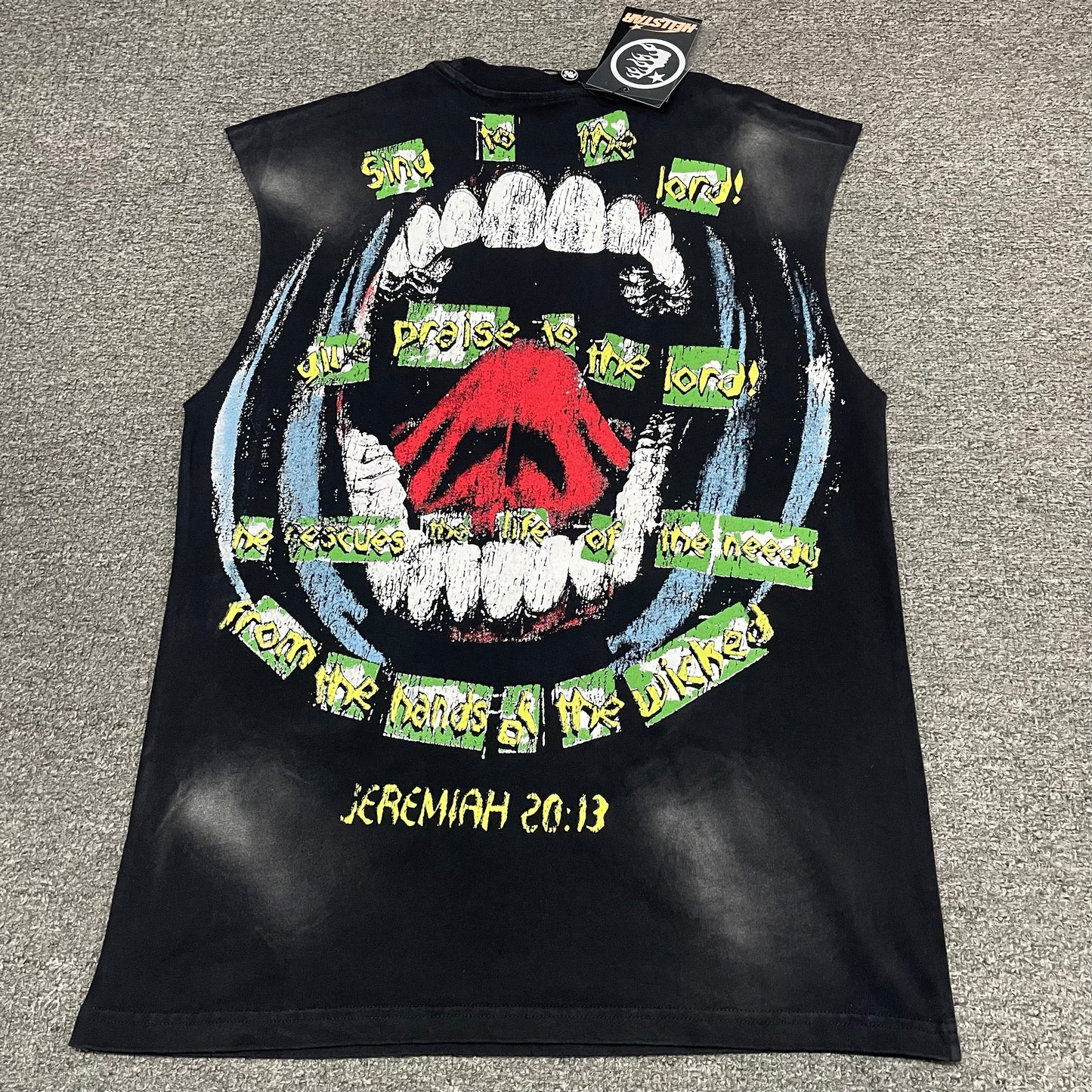 Hellstar Worship Hands sleeveless washed black T-shirt back view