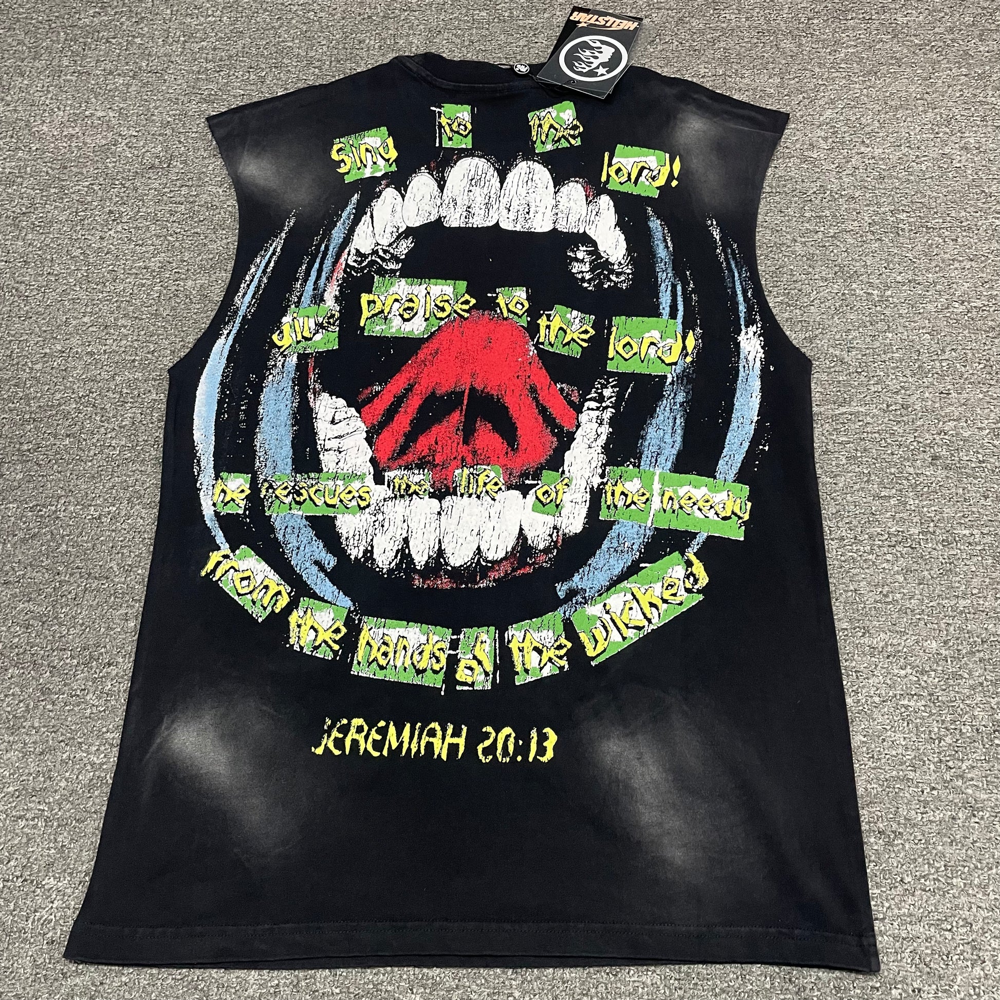 Hellstar Worship Hands sleeveless washed black T-shirt back view