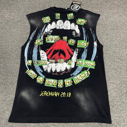 Hellstar Worship Hands sleeveless washed black T-shirt back view
