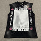 Hellstar As Above So Below cutoff washed black T-shirt front view