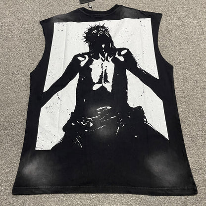 Hellstar As Above So Below cutoff washed black T-shirt back view