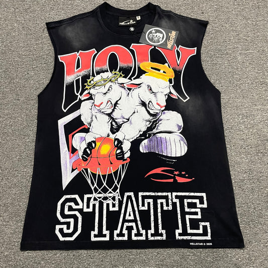 Hellstar 2 Lambs Holy State sleeveless T-shirt front view in vintage black