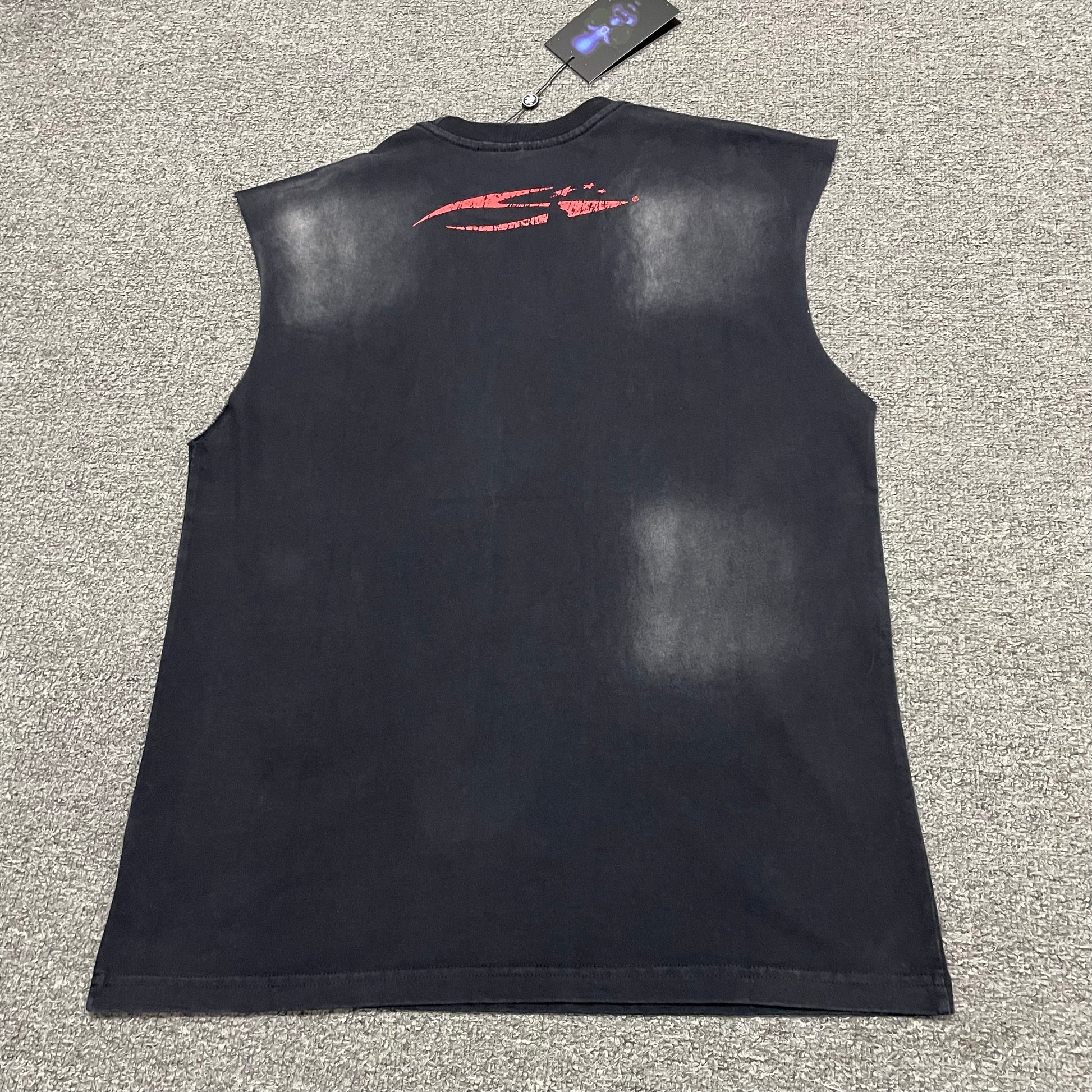 Hellstar 2 Lambs Holy State sleeveless T-shirt back view with red sports logo