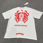 Chrome Hearts Floral Horseshoe short sleeve T-shirt back view in white with oversized red horseshoe graphic
