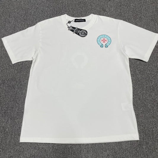 White Chrome Hearts horseshoe cross logo graphic t-shirt front view