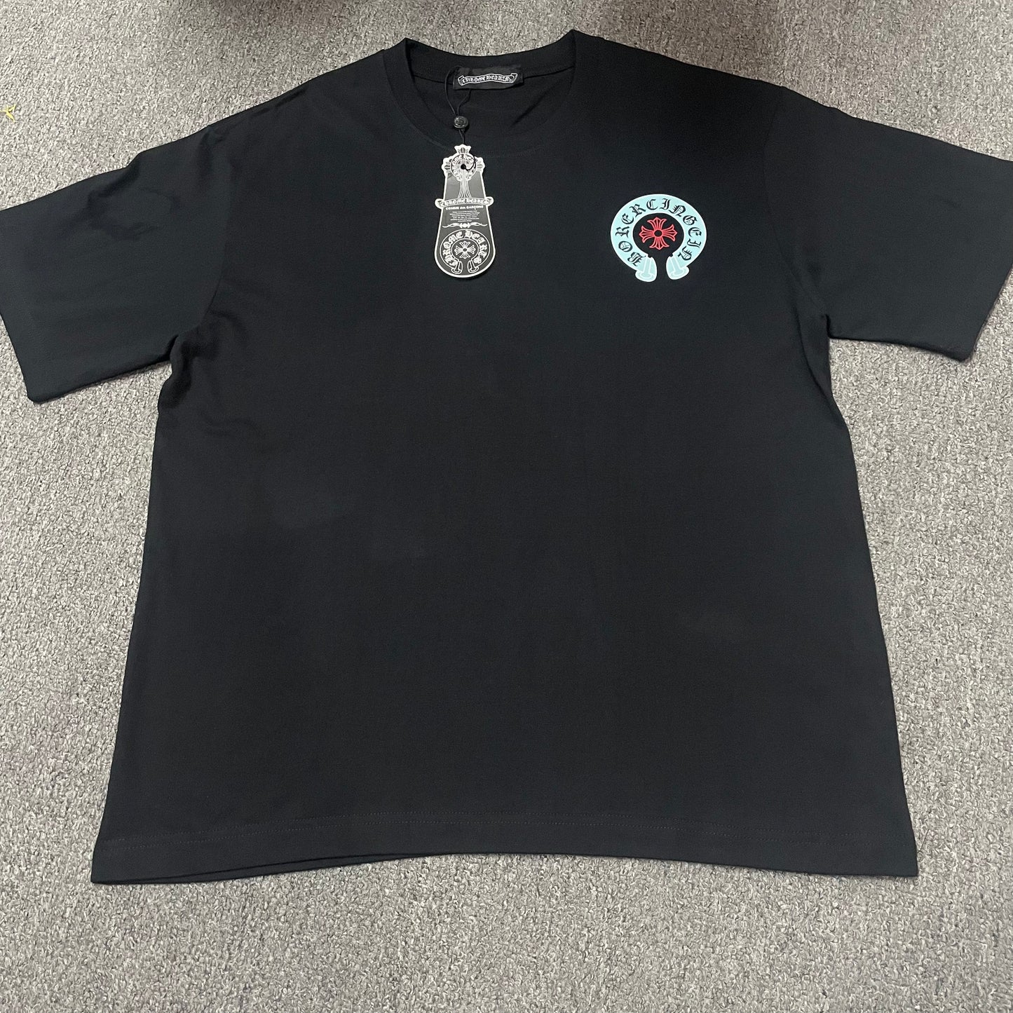 Black Chrome Hearts horseshoe cross logo streetwear t-shirt back view