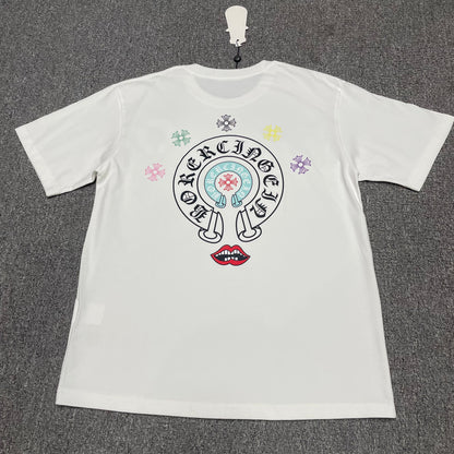 White Chrome Hearts horseshoe cross logo t-shirt back graphic print detail