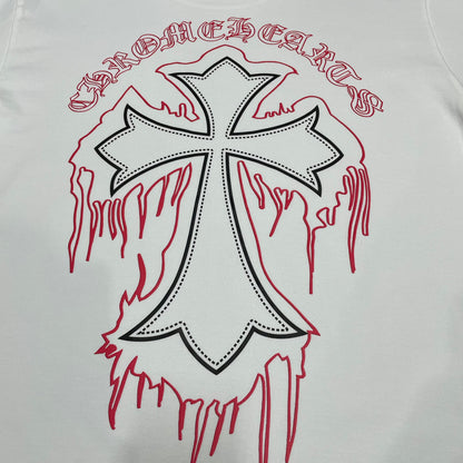 Chrome Hearts dripping cross back graphic print close up detail
Detailed streetwear graphic printing quality on dripping cross t-shirt