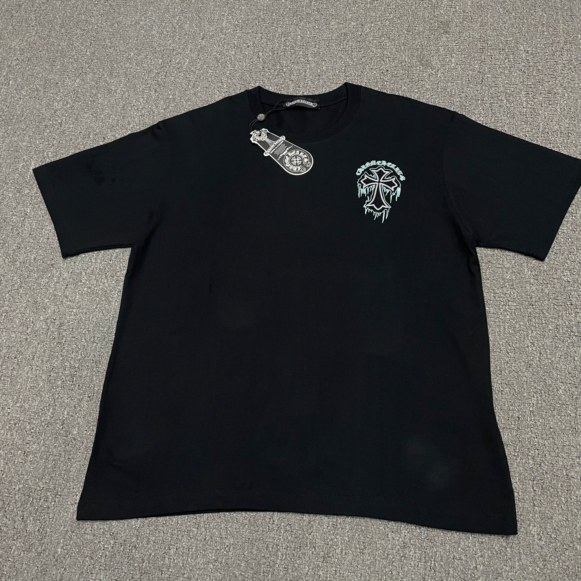 Black Chrome Hearts chest cross logo graphic t-shirt front view