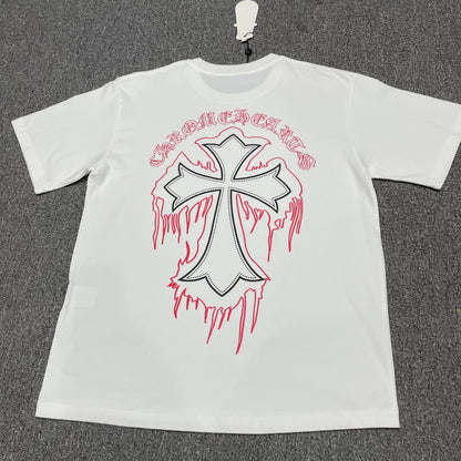 White Chrome Hearts dripping cross logo graphic t-shirt back view