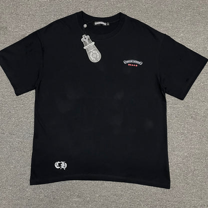 Black Chrome Hearts American Flag Dagger T-shirt front view with small chest and hem graphics