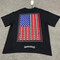 Black Chrome Hearts American Flag Dagger T-shirt back view with oversized distressed flag graphic